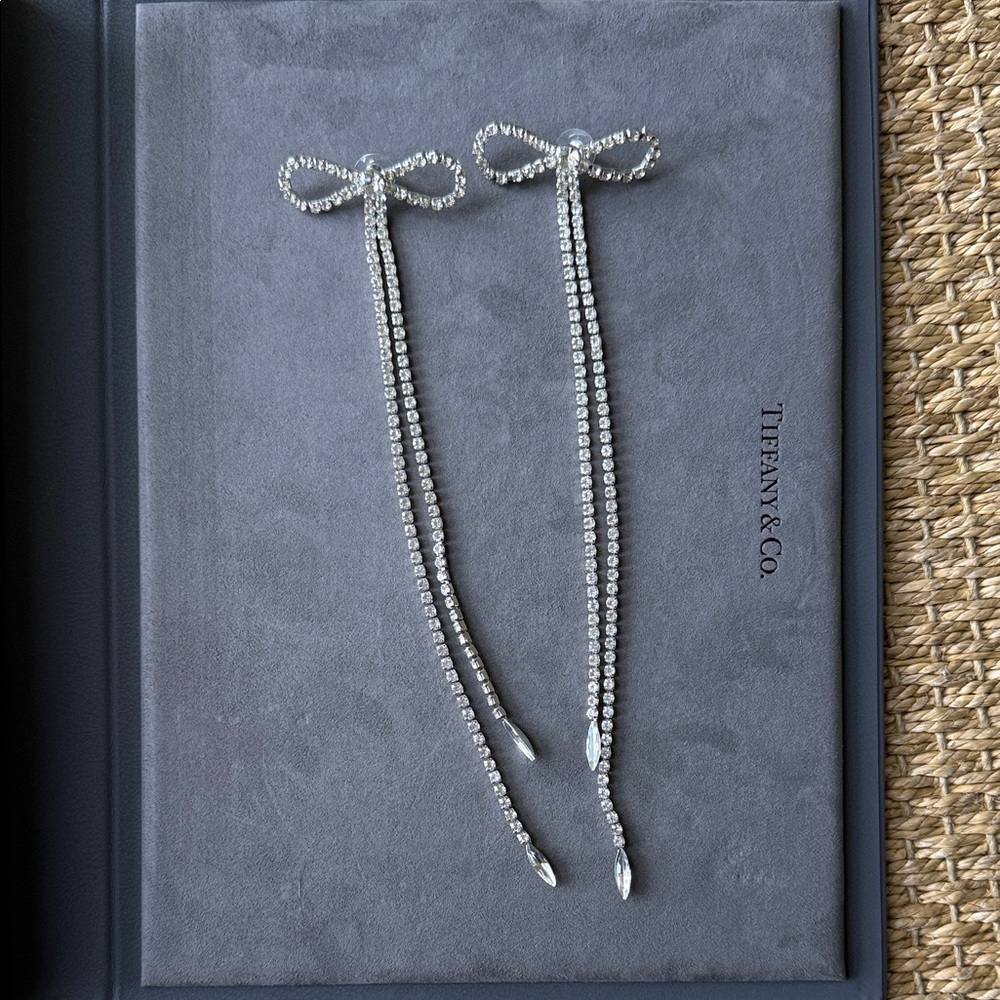Silver Bow Drop Earrings